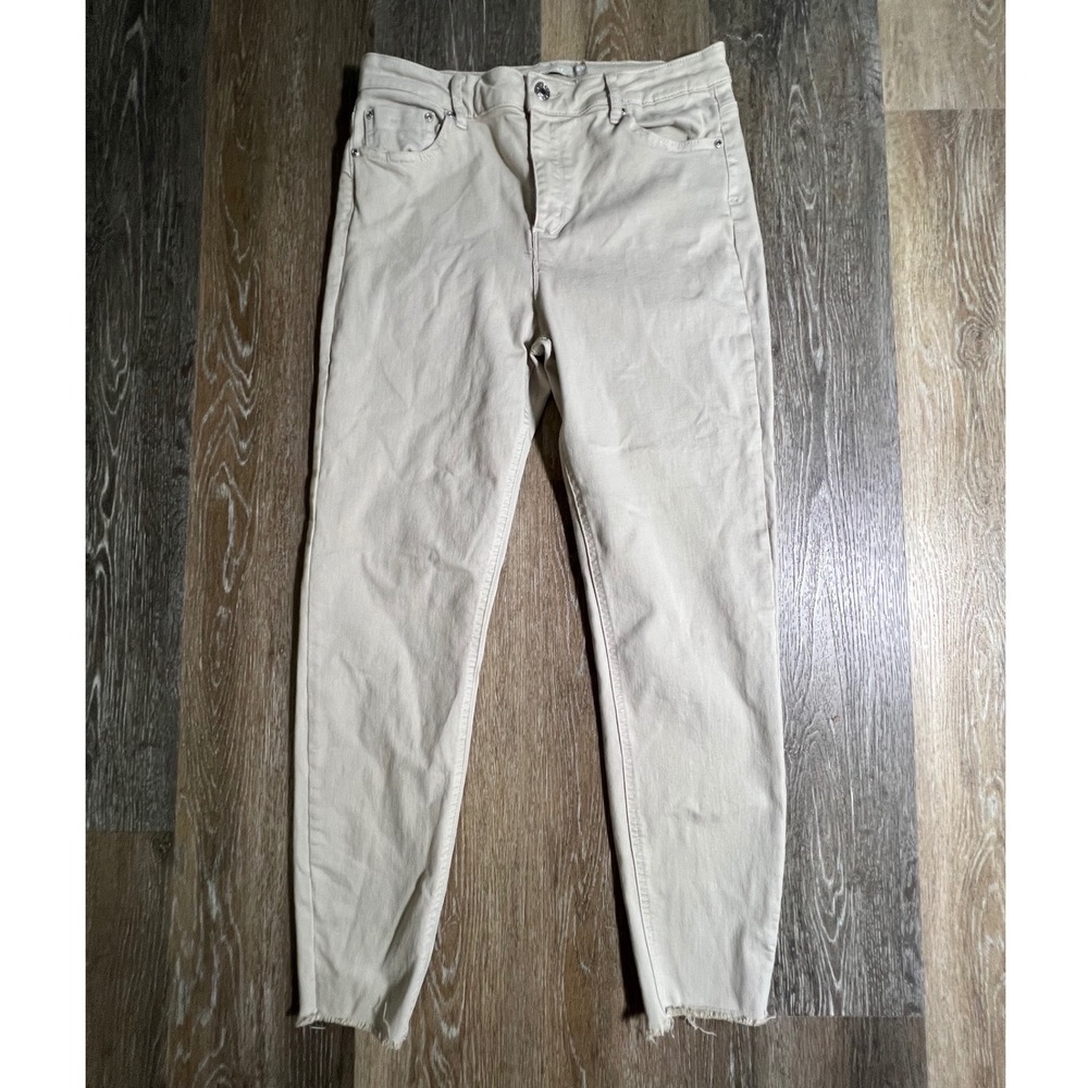 Tractr Skinny Jeans Women 10/30 Tan Beige High Waisted Raw Hem Stretch Pants
